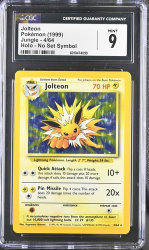 CGC 9 MINT Jolteon 1999 Jungle 4/64 Holo No Set Symbol Error Pokemon Card psa