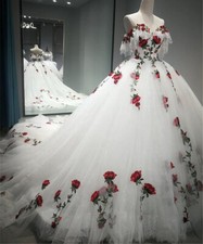 Rose Embroidery A Line Wedding Dresses Sleeveless Sweetheart Tulle Bridal Gowns