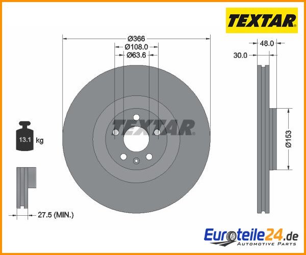 2 St. Bremsscheibe Pro+ Textar 92308905 FüR Volvo XC60 Ii-image