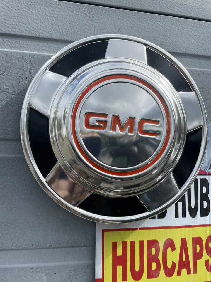 "Juego de 4 tapacubos GMC originales 1974-87 15"" raros cromados/naranja hermosos como nuevos usados" Foto 2 de 4