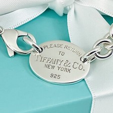 Large 10&rdquo; Please Return To Tiffany Oval Tag Charm Bracelet Mens for Plus Size