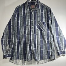 American Edition Flannel Men  s Large Shirt Blue Trucker Plaid Button Vintage
