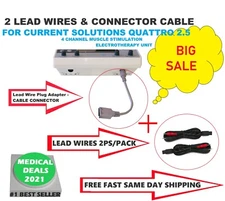 2 ELECTRODE LEAD WIRES & GREY CONNECTOR CABLE for CURRENT SOLUTIONS, QUATTRO 2.5
