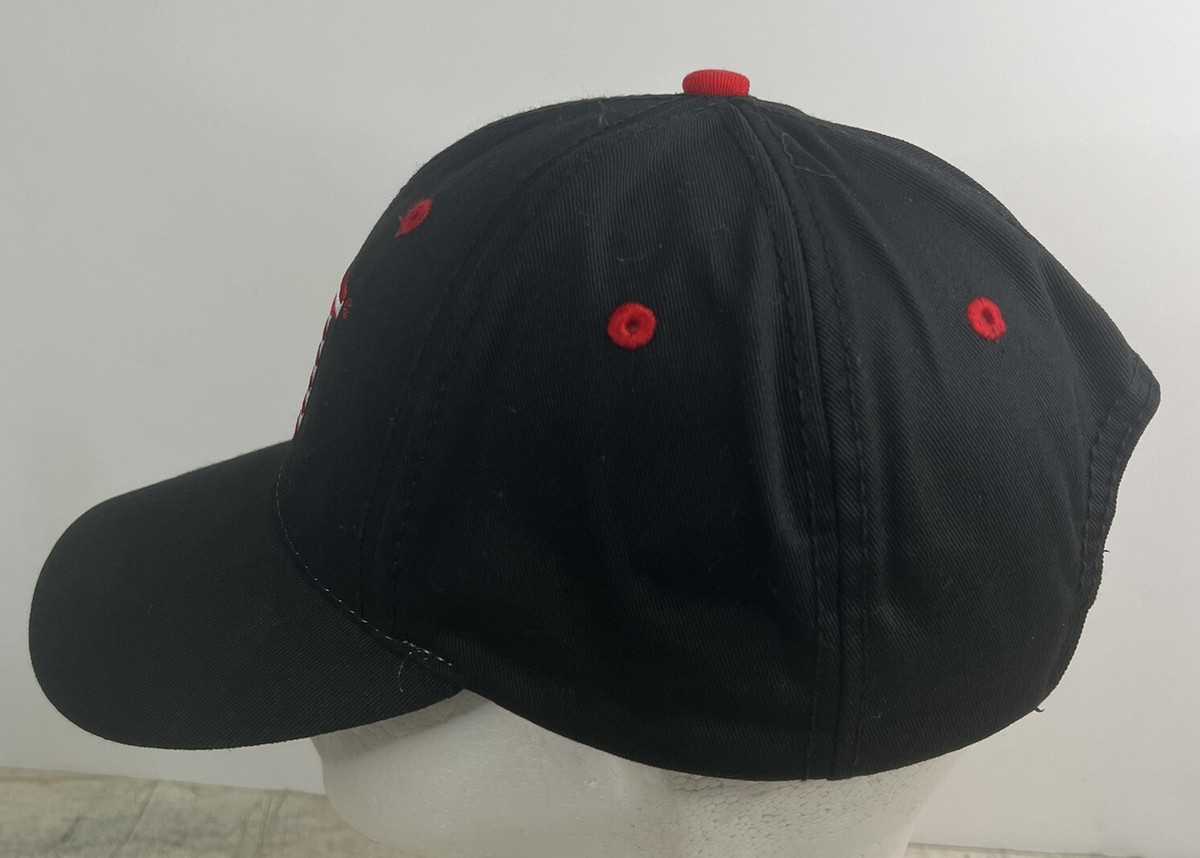 CAT Caterpillar Ball Hat Cap Black w/Red White Blue Stars N Stripes  Strap Back View 3