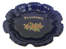 Conway Twitty Tennessee Country Store Ashtray Blue Ceramic w Gold Trim 6" Round