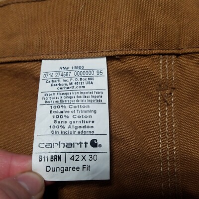 メキシコ Carhartt B11 BRN Brown Duck Work Jeans Original Dungaree Fit Pants