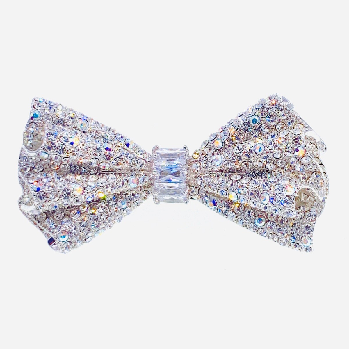Swarovski Silver Crystal Bow Barette Nicole Large Glam Bow Barrette use Swarovski and Cubic  main image 3
