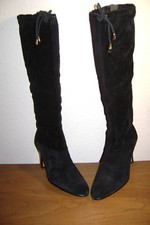 VINTAGE BLACK SUEDE KNEE HIGH BOOTS, NEW IN BOX, SIZE 5 1/2 M