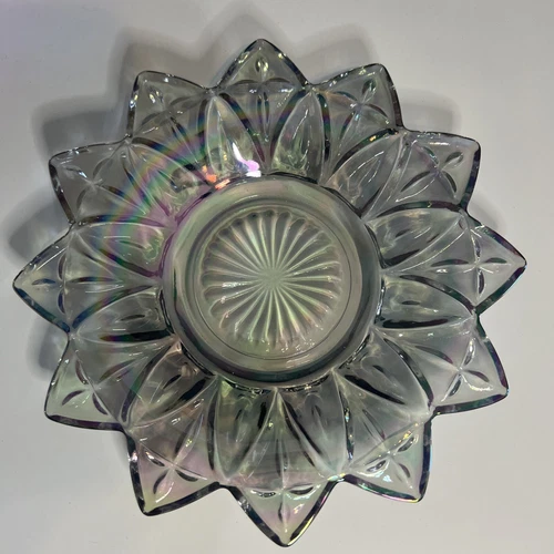 Vintage Federal Glass Co Clear Iridescent glass flower petal Shape Unique Dish