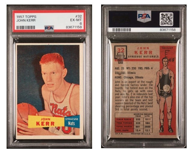1957 TOPPS John Kerr #32 PSA 6 EX MT
