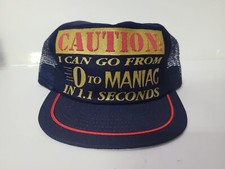 Vintage Trucker Hat Snapback Cap Made in USA Funny Saying F1 red Blue Gold