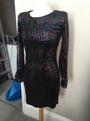 H\u0026M black Velvet Sequin Mini dress Size 
