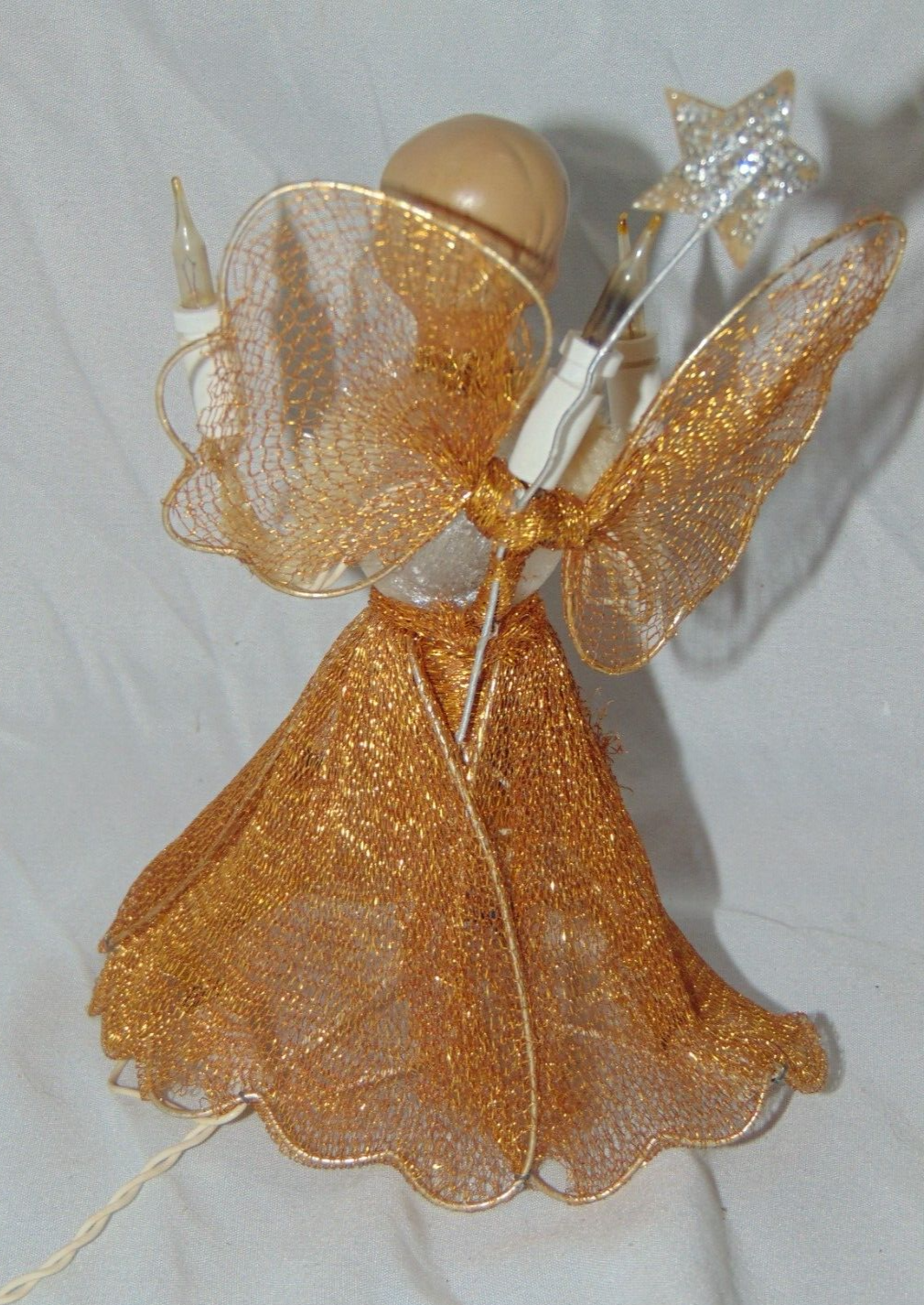 Vintage Christmas Angel Yellow Light Up Mesh Tree Topper Figurine MCM