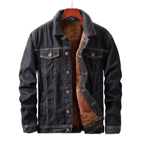 Denim Jacket Sherpa Fleece Lined Button Up Jean Coat Trucker Warm Winter Mens - Picture 8 of 9