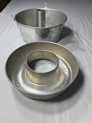 Vintage Aluminum 9in Ring-Shaped Jell-O Mold/Cake Pan & 10 in Angel Food pans