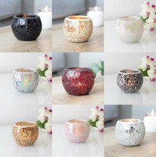 Mosaic Tea Light Holder Crackle Glass Crazed Effect Candle Holder