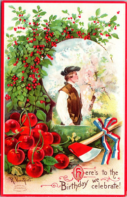 Postcard Here's to the Birthday We Celebrate Cherry Tree Washington a/sVeentliet