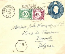 GB Cover South Kensington Underpaid TAXE Postage Dues Belgium Brussels 1946 6.3
