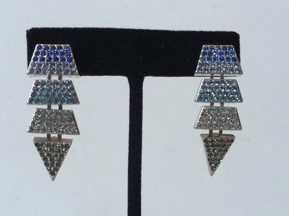 NWT EDDIE BORGO EARRINGS w/ BLUE PAVE SCALED TRIANGLE CRYSTALS - Image 2 of 3