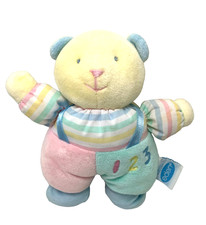 Vintage Eden Pastel Color Block Velour Teddy Bear 7.5" Plush Baby Rattle 123