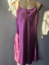 Vintage 90s Delicate Treasures Purple Satin Keyhole Chemise Slip Dress Sz L