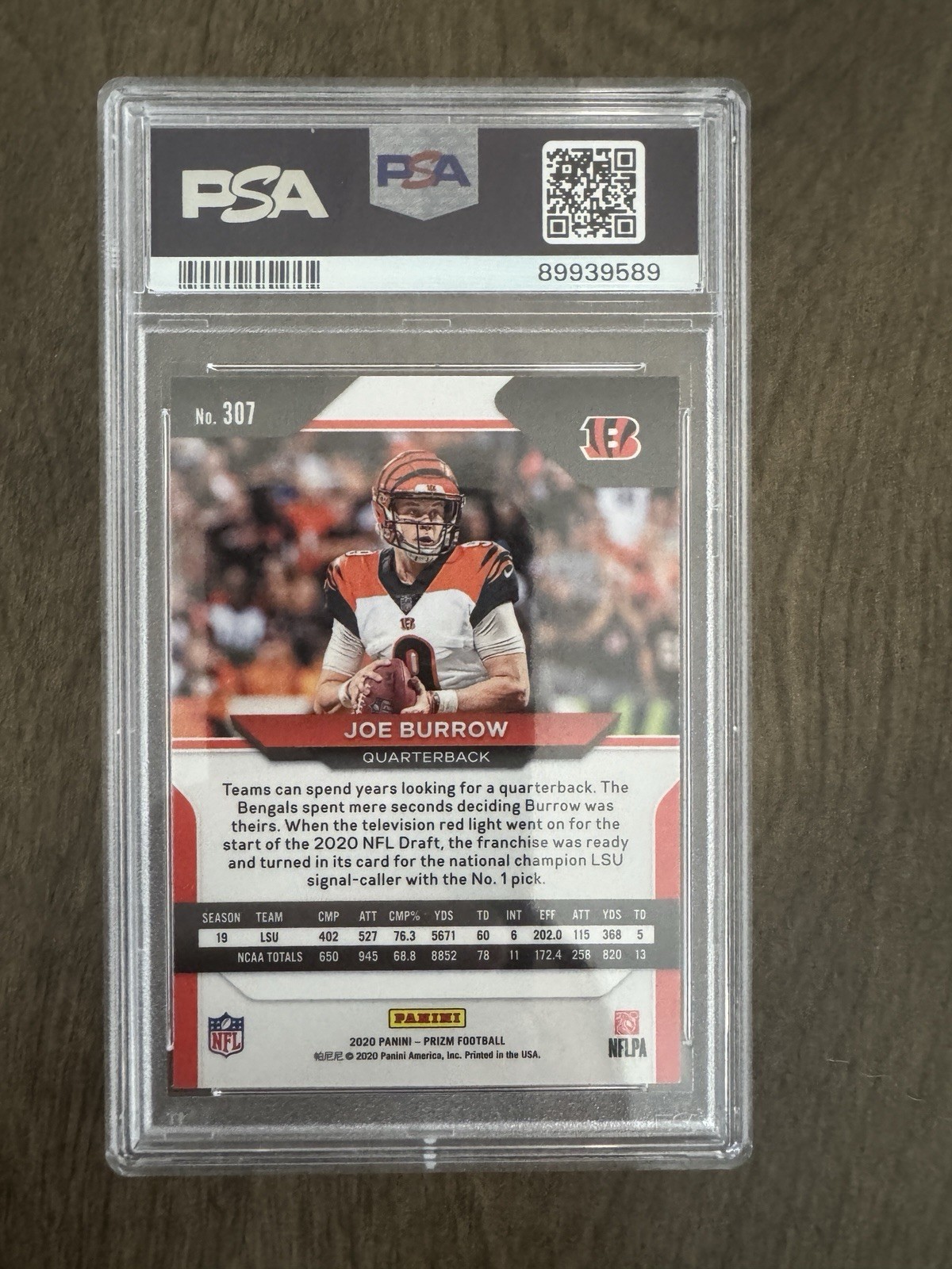 2020 Panini Prizm Rookie Joe Burrow #307 (RC) PSA 9 view 2