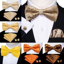 Pretied Mens Bowtie Hankie Cufflinks Set Wedding Formal Casual Bow Ties