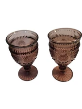 Pioneer Woman Adeline Wine Goblet Water Glass Footed Plum Set Of 2 12oz EUC