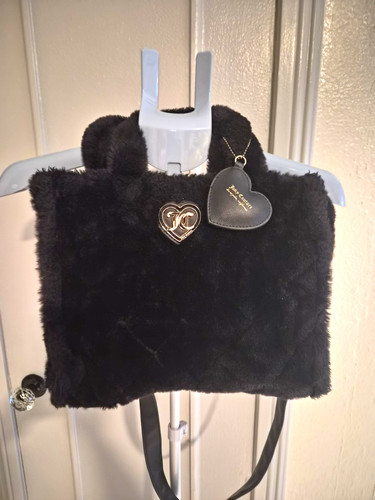 Juicy Couture Black Logo Tote Zip Bag with Heart Charm