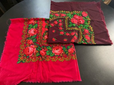 Vintage Russian Scarves/shawls Set of 2 purple and pink floral about 33x34
