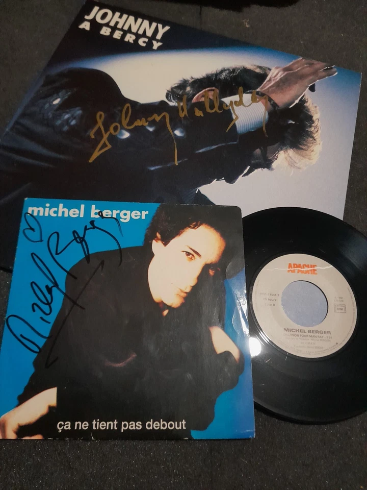 JOHNNY HALLYDAY autographe vinyle BERCY 87 & MICHEL BERGER single signé live - Image 2 of 4