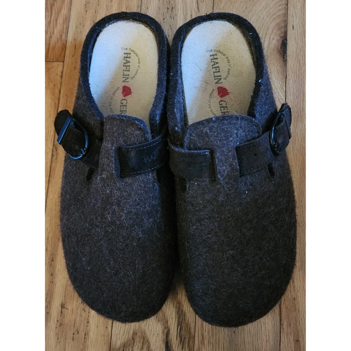 Haflinger Men\'s Women’s Dark Navy Wool Slip-On clog slippers unisex Haflinger AT Unisex Wool Slippers Black Wool – Footwear etc main image 3