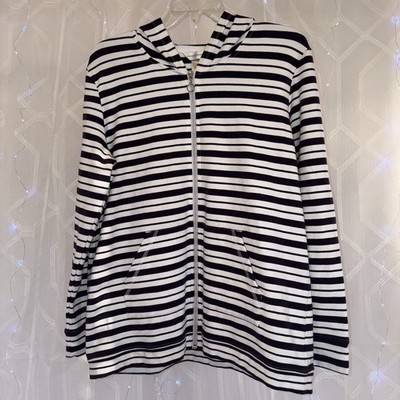 Cj Banks Comfy  full zip navy and white striped hoodie Classic Preppy Size L 
