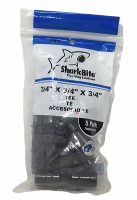SharkBite 3/4  X 3/4  X 3/4  Black Tees, 5 Pack. 