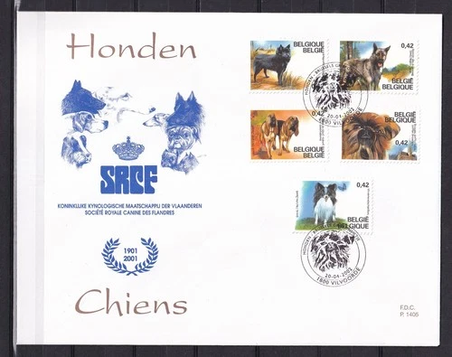 [LG78415] Belgium N°3064/3068FDC Dogs First Day Cover COB € 11,00 SUPERB
