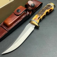 Schrade Uncle Henry Golden Spike Fixed Blade Hunting Knife with Leather Sheath