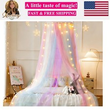 Princess Rainbow Bed Canopy with Lights for Girls Bed Net,Princess Canopy for...