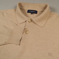 Vintage Burberry Wool Polo Sweater 90s Luxury Mens Size 9/2XL Beige Wool Acrylic