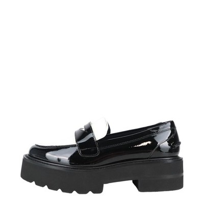 Stuart Weitzman Damen Schuhe Loafers Gr. 35 Schwarz / Weiß Leder Halbschuhe