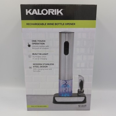 Kalorik Electric Rechargeable Stainless Steel Cork Screw Wine Bottle Opener New