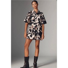 Anthropologie The Jeannie Short-Sleeve Denim A-Line Mini Dress by Maeve Size 6