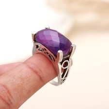 925 Silver Crown Chakra Amethyst Gemstone Statement Mothers Gift Ring Jewelry
