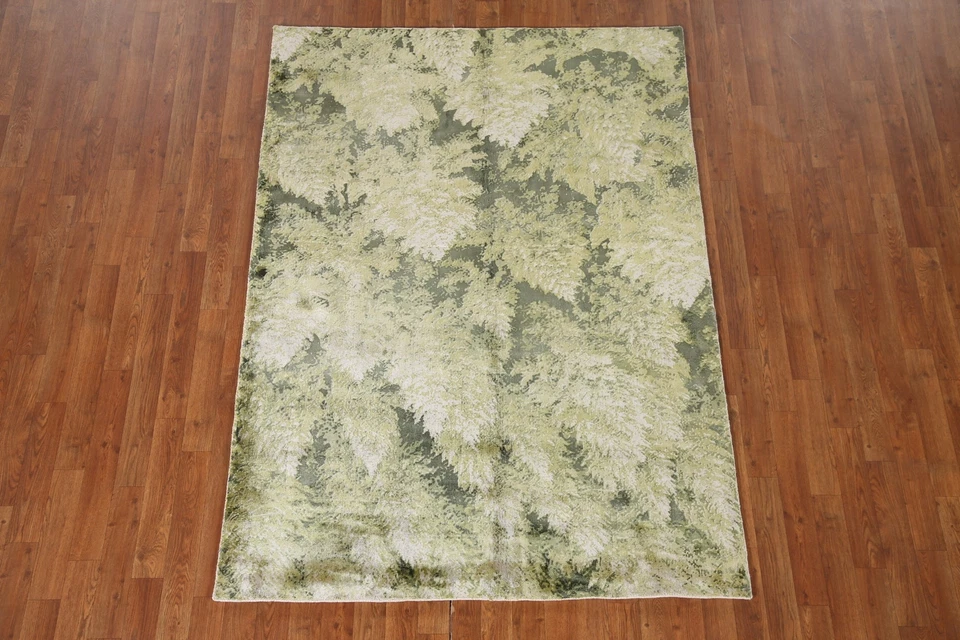 Nature Print Abstract Indian Handmade Oriental Area Rug 5'x7' Contemporary Rug - Image 2 of 4