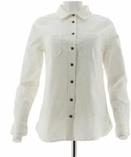 BROOKE SHIELDS Timeless Stretch Denim Button Front Shirt-White-Reg 2-NEW-A307320