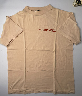 Vintage 70s Anvil NYC Beige Empire Savings Bank Defunct Single Stitch Sz. L