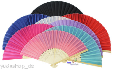 Seidenstoff Handfächer in 8 Farben für Hochzeit Fest Theate 
