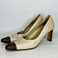 Vintage St. John Cap Toe Heels Pumps Womens Shoes Sz 7.5 AA Tan Neutral Italy