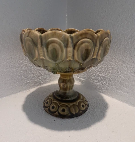 McCoy Moon and Stars Compote Bowl Green Pottery Pedestal Footed Candy Dish Vtg