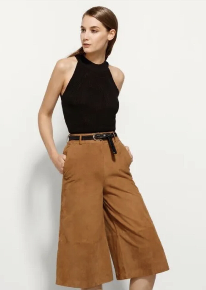NWT Massimo Dutti Women's suede Dress pant wide leg pants sz