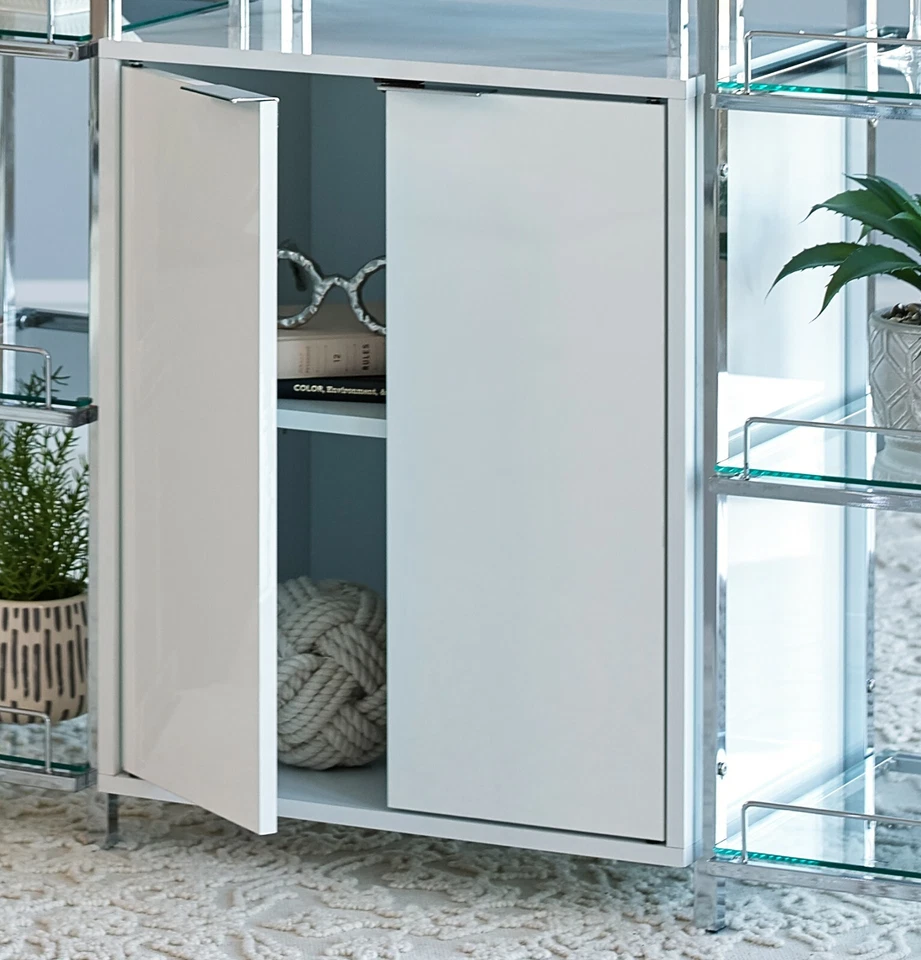 Moderno armario de bar de vinos glamuroso toma de corriente de vidrio blanco cromo alto brillo 182757 Foto 4 de 4